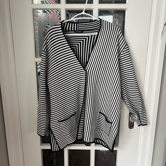 Elena Miro Jackets & Blazers - Elena Miro Monochrome Striped Knit | Designer Sweater | Size L